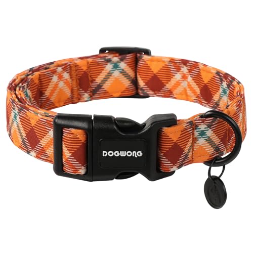DOGWONG Fall Plaid Cotton Dog Collar, Orange Plaid Halloween Thanksgiving Dog Collar Soft Adjustable Gingham Fall Dog Necklace for Small Boy Girl Puppy Dogs - color: Z: Orange Plaid, size: Extra Small