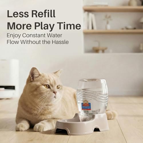 Flexzion Automatic Gravity Pet Waterer for Cat & Dog - Non-Skid & Easy-Clean Auto Replenish Water Dispenser Drinking Bowl (1/4 Gallon/ 900ml), Beige - color: Beige, size: 0.9 L