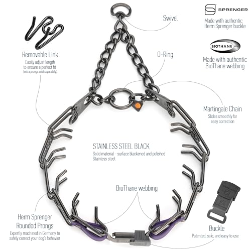 Herm Sprenger Black Stainless Steel Dog Collar with Quick Release ClicLock Buckle and Biothane Insert Training Collar Made in Germany (Violet Purple, 25in x 4.0mm(Neck Size up to21-22in)) - color: Violet Purple, size: 25in x 4.0mm(neck size up to21-22in)