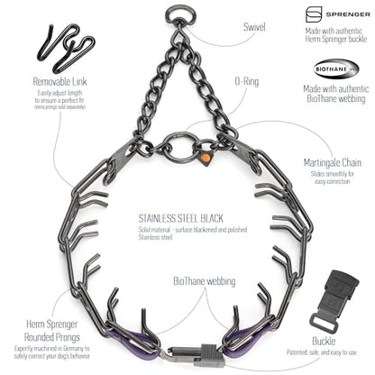Herm Sprenger Black Stainless Steel Dog Collar with Quick Release ClicLock Buckle and Biothane Insert Training Collar Made in Germany (Violet Purple, 25in x 4.0mm(Neck Size up to21-22in)) - color: Violet Purple, size: 25in x 4.0mm(neck size up to21-22in)