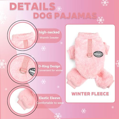 Dog Sweater for Small Dogs Fleece Dog Pajamas Winter Warm Thermal Soft Puppy Pjs Coat Stretchy Jumpsuit Doggie Pet Clothes Outfits Cat Apparel (Pink, XX-Small) - color: Pink, size: XX-Small