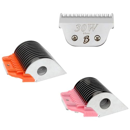 30 Wide Blade & 32mm 38mm Wide Clipper Guard Attachment Set for A5 Series Clippers| Stainless Steel Blade for Professional Dog Groomers| Snap-On/Off Design Wide Guard Combs for Dog Grooming - color: 3Pcs Set(30w, 32mm, 38mm)