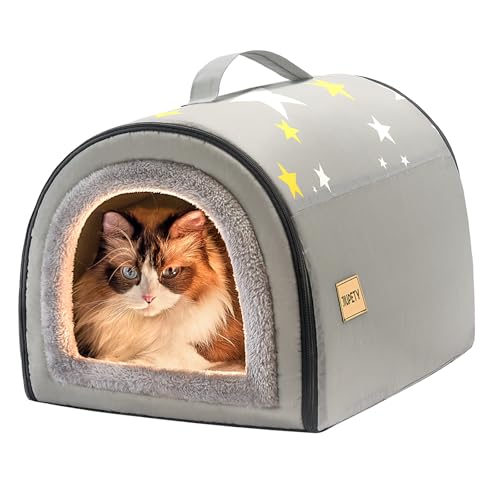 Jiupety Indoor Dog House, 2 in 1 Portable Foldable House Bed with Cover, Pet Tent & Cave Bed for Cats and Small Dogs, M(17"×14"×13"), Up to 9 Lb, Grey - style: M