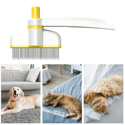 Pets Grooming Comb - Dog Hair Comb | Rotation Design Pet Grommer Comb with Release Button | Detangling Cat Comb | Dematting Comb | Cat Comb for Pets Removing Loose Hair for Shedding and Detangling - color: Yellow