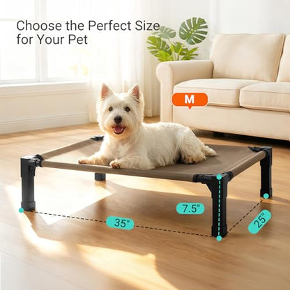 Niubya Elevated Outdoor Dog Bed, Cooling Elevated Pet Cot, Steel-Framed and Non-Slip Feet, Raised Dog Bed with Waterproof, Washable, Breathable Teslin Mesh, 35in - color: Brown, size: 35"L x 25"W x 7.5"H