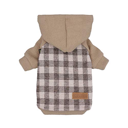 Fitwarm Tartan Plaid Dog Hoodie, Knitted Dog Clothes for Small Dogs Boy, Pet Sweatshirt, Knitted Sweater, Beige, XS - color: Khaki, size: X-Small