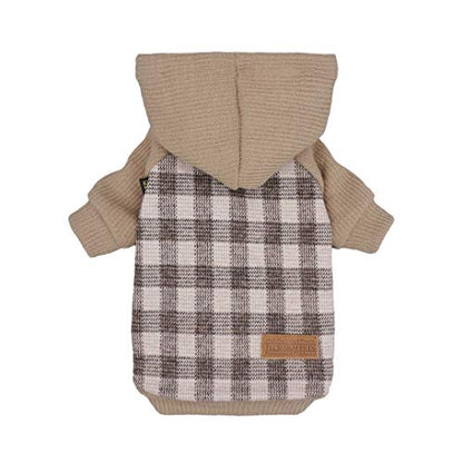 Fitwarm Tartan Plaid Dog Hoodie, Knitted Dog Clothes for Small Dogs Boy, Pet Sweatshirt, Knitted Sweater, Beige, XS - color: Khaki, size: X-Small