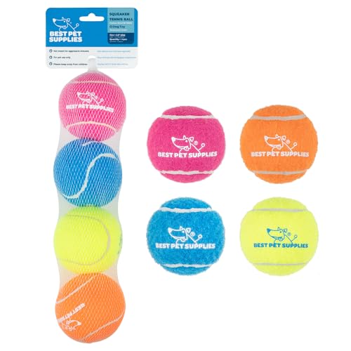 Best Pet Supplies Interactive Squeaky Dog Chew Toy, Ideal Dog Toys for Chewers, Small, Medium & Large Dogs, and Fetch Lovers - Tennis (Assorted Color), Medium (Pack of 4) - color: Tennis (Assorted Color), size: Medium (Pack of 4)