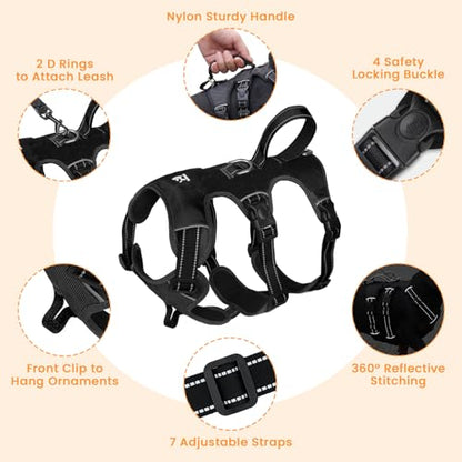 Escape Proof Dog Harness and Leash Set,Soft Padded Full Body Pet Harness, No Pull Reflective Adjustable Dog Vest with Handle, Easy Control Dog Harness for Medium Large Dogs Training Walking Running - color: Black, size: M