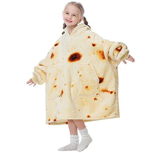 Aemicion Wearable Blanket Hoodie Oversized Sherpa Hooded Blanket Sweatshirt Warm Cozy Hoodie Blanket Gift for Kids-Burritos - color: Burritos/Kids, size: Kids