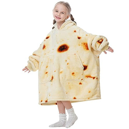 Aemicion Wearable Blanket Hoodie Oversized Sherpa Hooded Blanket Sweatshirt Warm Cozy Hoodie Blanket Gift for Kids-Burritos - color: Burritos/Kids, size: Kids