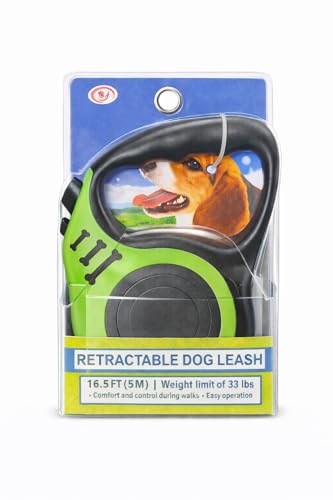 Retractable Dog Leash 16.5 ft Heavy Duty with One-Button Brake & Lock, Tangle-Free Swivel Hook, Comfortable Anti-Slip Handle for Small & Medium Dogs (Green and Black) - color: Green and Black