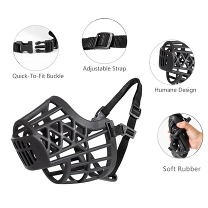 Soft Basket Rubber Dog Muzzle,Dog can Pant and Drink,Humane Cage Mouth Cover，Breathable Adjustable Muzzle to Prevent Biting,Chewing and Scavenging,Ideal for Training,Grooming & Daily Use (Black, S) - color: Black, size: S