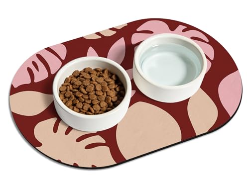 Pet Feeding Mat – 20''x12'' Absorbent Dog Food Mat, Pet Water Mats Protect Floor, No Stains Quick Dry Water Bowl Mats, Non-Slip Rubber Base Pets Placemats for Food and Water, Red Leaves - color: Red Leaves, size: 20''x12''