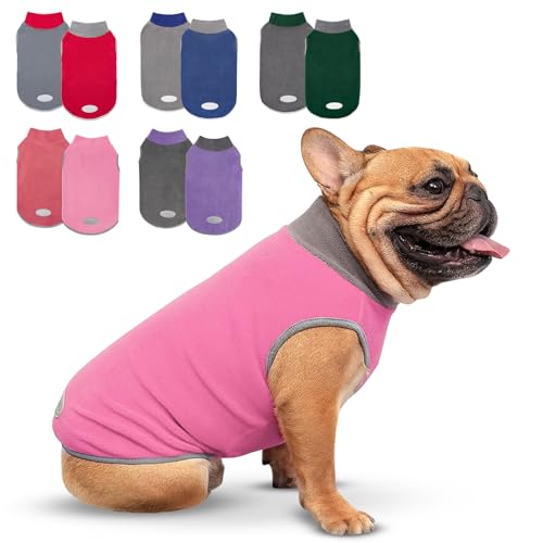 cyeollo 2 Pack Dog Sweaters Fleece Sweatshirt Stretchable Reflective Pet Sweater Dog Clothes for Small Puppy Dogs Girl, Pink & Grey S - color: Grey & Pink, size: Small