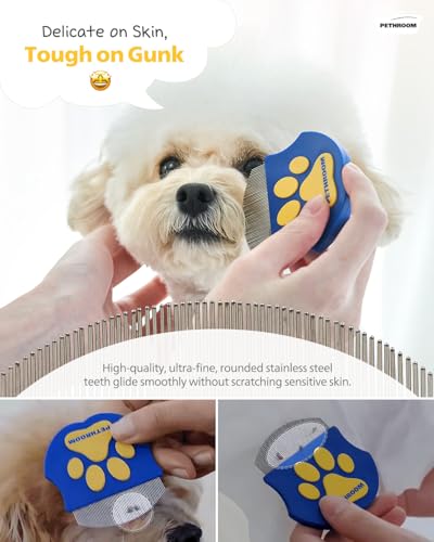 PETHROOM Professional Eye Comb for Pets | Stainless Steel Tear Stain Remover for Cats & Dogs | Gentle Round-Head Grooming Tool | Compact & Portable for Eye Gunk Removal - size: One Size