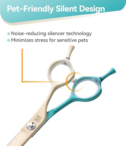 Curved Dog Grooming Scissors with Coating 440C Stainless Steel, 7 inch Professional Curved Shears Dog Grooming，25 Degree of Curved Blade，Pet Shear for Trimming Face and Paws, Green & White - color: Green&white