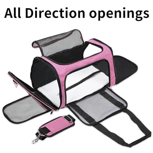 Soft-Sided Cat/Dog/Pet Carrier, Collapsible Pets Travel Carriers for Big Cats/Small Dogs with Shoulder Strap & Removable Mat, Mesh Puppy Carry Bag, Up to 16 Lbs, TSA Airline Approved (Pink) - color: PINK, size: 17"L x 11"W x 11"H