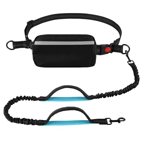 Hands-Free Dog Leash, Large (25-120 lbs), Black | Zippered Storage Pouch, Double Padded Handles, Heavy-Duty Bungee Cord, Ideal for Walking, Jogging & Running