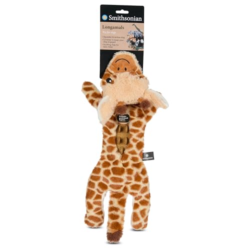 Smithsonian Longamals Giraffe Plush Dog Toy – 20" Crinkle & Squeaky, Stuffing-Free Interactive Tug Toy for Medium & Large Dogs - color: Giraffe, size: 20"