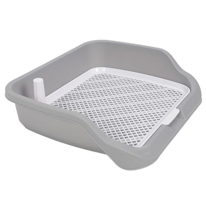 SUNGOOYUE Dog Potty Tray Portable PP Puppy Training Toilet 21.3 X 17.7 X 5.1 in Detachable Washable with Wall Mesh Design for Small Dogs Indoor Use (Gray)