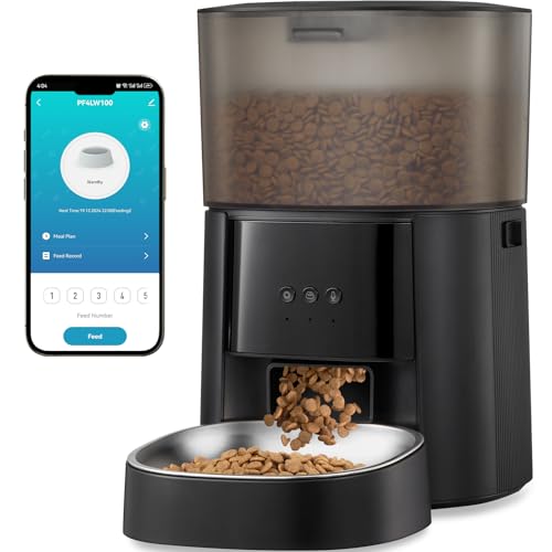 Automatic Cat Feeder WiFi with App Control, Voice Recorder, 4L Dry Pet Food Dispenser for Cats & Dogs with Freshness Preservation, Custom Feeding Times & Portions, Dual Power