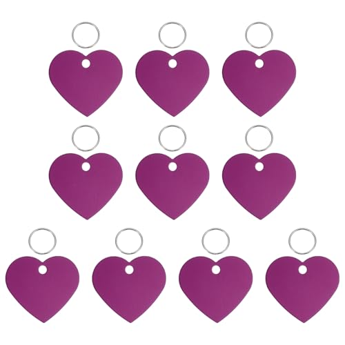 Pet ID Tags, Personalized Dog Cat Tag Stainless Steel Aluminum Heart Shape Engraved Blank with Key Ring 38x33mm, (Purple, 10 Pcs), Intended for Dog/Cat/Name/Pendant Crafts - color: Purple
