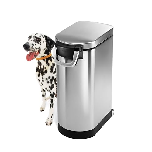 simplehuman 35 Liter, 40 lb / 18.1 kg X-Large Pet Food Storage Container for Dog Food, Cat Food, and Bird Feed, Brushed Stainless Steel - color: Brushed Stainless Steel, size: X-Large