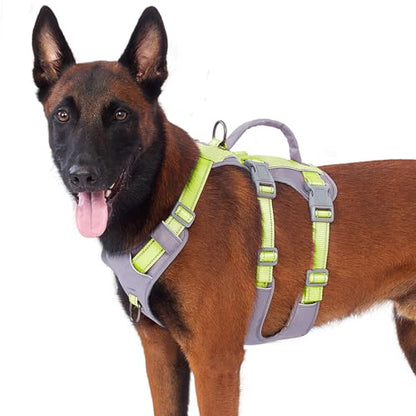 Huntboo Reflective Dog Harness with Handle, Escape Proof, No Slip, Breathable, Lightweight, Adjustable Lift Harness for Small, Medium, and Large Dogs Walking, Training,and Running Gear(Bright Green,L) - color: Bright Green, size: Large (Pack of 1)