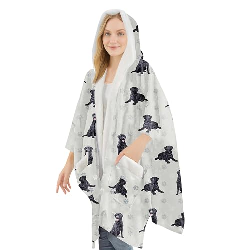 E&S Pets Sherpa Wearable Blanket Hoodie for Women – Soft Fleece Snuggs Wrap – 32 Dog & Cat Breeds – Warm Pet Lover Gifts - color: Labrador Black