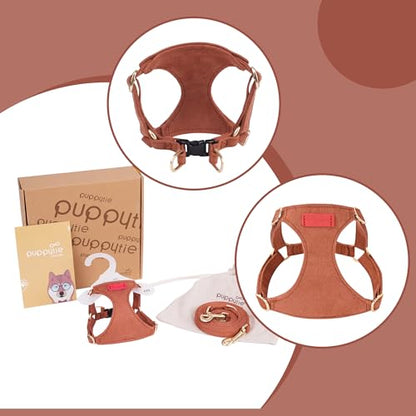 Puppytie XXS Puppy Harness with Multifunction Dog Leash,Soft Adjustable No Choke Escape Proof Pet Harness Vest,Brown Caramel,XXS - color: Brown, size: XXS(2.2-6lb）