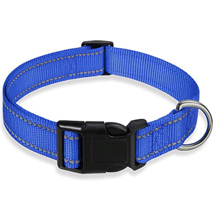 Reflective Dog Collar with Buckle Adjustable Safety Nylon Collars for Small Medium Large Dogs, Navy Blue XS - color: Navy Blue, size: X-Small :Width 5/8",Neck 8-12"