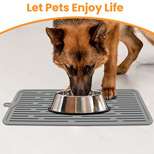 Ptlom Pet Placemat for Dog and Cat, Mat for Prevent Food and Water Overflow, Suitable for Medium and Small Pet, Grey, Silicone - color: Grey