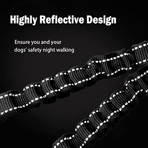 3 Way Dog Leash Coupler Heavy Duty No Pull Multiple Double Tangle Free Trio Nylon Bungee Cord Stretchy Sturdy Pups Lead for Small Medium Dogs Training Walking Doggy Puppy