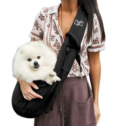 Dog Slings for Small Dogs,Soft and Breathable Waffle Fabric,Puppy Essentials,Reversible Dog Sling with Organizer Pocket,Suitable for Small Dogs and Cats,Black - color: black