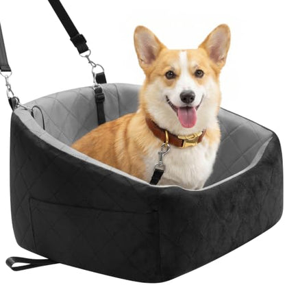 Dog Car Seat for Small Dogs Up to 30 Lbs, Pet Travel Safety Bed for Puppy Cat, Waterproof & Wear-Resistant, Anti Slip Base, Fully Detachable Washable with 2 Safety Tether(Light Gray-Black) - color: Light Gray-Black(Waterproof & Wear-Resistant)