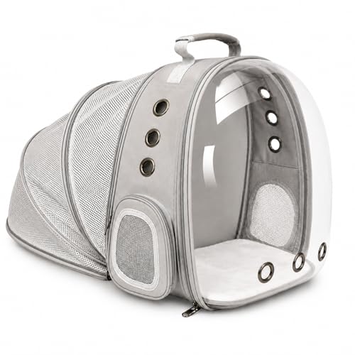 Expandable Cat Carrier Backpack for Cats & Dogs, Bubble Window Pet Travel Backpack with Breathable Mesh, Anti-Collapse Structure, Side Door, Safety Leash, for Vet Visits, Hiking, Outdoor, Grey - color: Grey