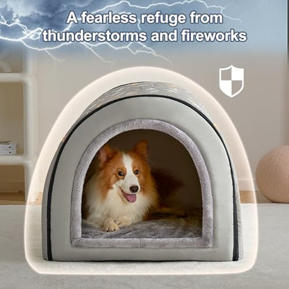 Jiupety 2 in 1 Dog House Indoor, Comfy Cave Bed Covered Dog Bed, Portable House for Medium and Large Dogs, 2XL(35"×27"×26"), Up to 70 Lb, Grey - style: 2XL