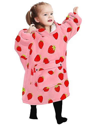 KFUBUO Wearable Blanket Hoodie for Kids Toddlers Sherpa Blanket Sweatshirt With Pocket Cute Hoodies 2-6 Year Old Girl Birthday Gifts Strawberry - color: Printing-strawberry, size: Kids 2-6YR