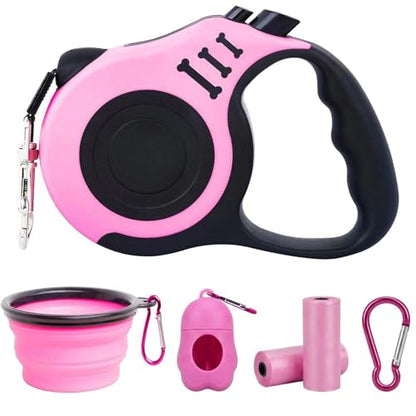 PETIMP Retractable Dog Leash Lightweight 16FT Leash, with Folding Bowl,Dispenser,Waste Bags, for Small Medium Dogs(Pink) - color: PINK