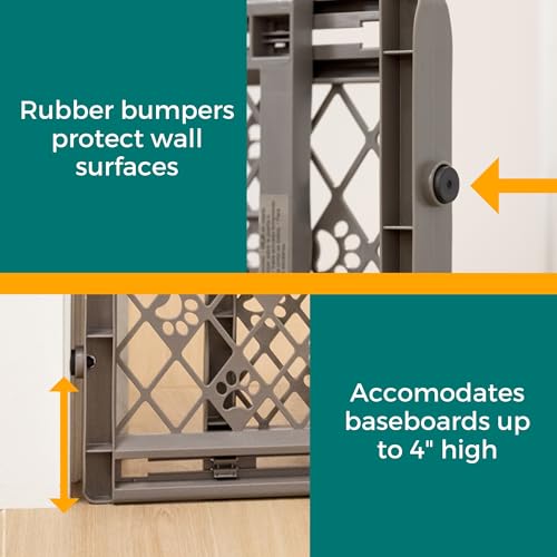 MYPET Paws Portable Pet Gate: 26-40" Wide Expandable, Pressure Mounted No Tools Needed, Durable Dog Gate for Doorways, Made in USA, 23" Tall, Fieldstone Gray - color: Fieldstone