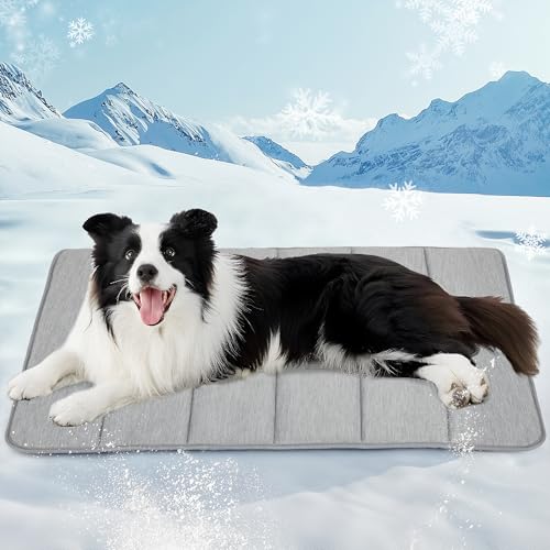 Dog Cooling Mat for Large Dogs – 35"x23" Orthopedic Memory Foam Pad for Summer, Hot Weather & Joint Relief | Washable, Non-Slip Crate Mat for Senior Dogs, Travel & Home (Grey) - color: Grey, size: 35"L x 23"W x 0.8"H