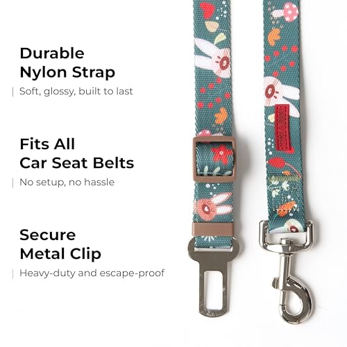 KIKI & RIKI Dog Car Seat Belt, Adjustable 14–24 in (36–61 cm), Premium Nylon Safety Tether, Universal Buckle Clip, Durable Vehicle Restraint Strap, Green (Berry Forest)