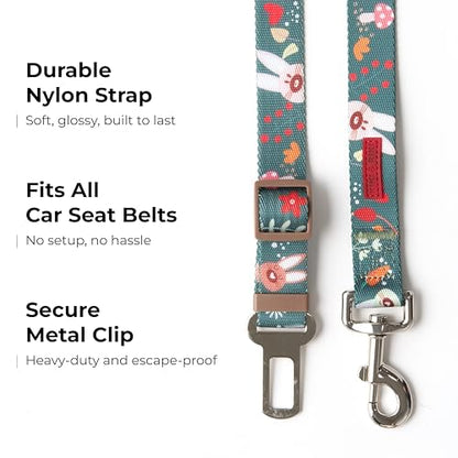 KIKI & RIKI Dog Car Seat Belt, Adjustable 14–24 in (36–61 cm), Premium Nylon Safety Tether, Universal Buckle Clip, Durable Vehicle Restraint Strap, Green (Berry Forest)