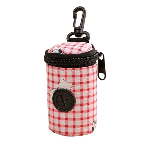 Dog Poop Bag Holder for Leash, Doggie Waste Bag Dispenser, Soft Fabric Dog Poop Bag Holder for Walking Accessories (Red) - color: Red