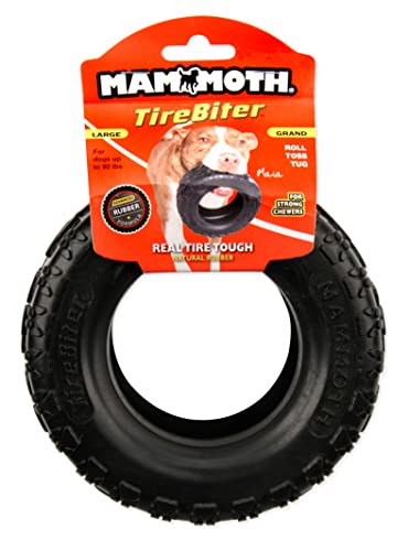 Mammoth TireBiterII – Natural Rubber Dog Toys for Extreme Chewers – Dog Toys for Extra Long Interactive Play – Aggressive Chewer Toys for Medium - Large Dogs - Large 6” - size: Large 6", style: Tire