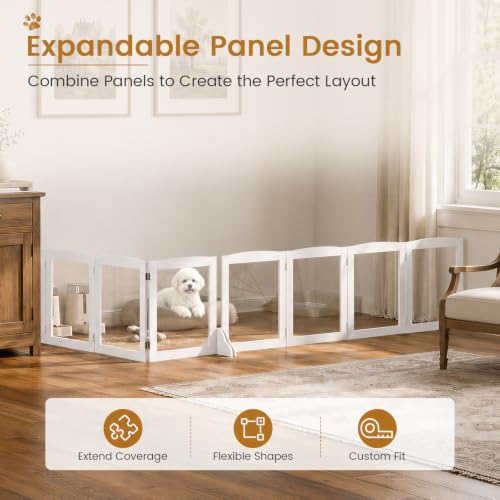 Snughome Clear Freestanding Dog Gate Indoor, 23.62’’H Acrylic Transparent Pet Gate for Dogs & Puppies, Foldable No Drill Pet Barrier, Adjustable Room Divider Fence for Doorway, Stairs, 4 Panel - size: 4 Panel-23.62" H