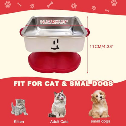 Elevated Cat & Small Dog Bowl - 30° Slanted Anti-Slip Feeding Bowl, Detachable Stainless Steel Design, Reduces Stomach Pressure, Comfortable Eating Posture, Easy to Clean, Fits Cats & Small Breeds