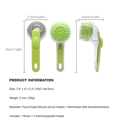 Pet Bath Brush with Shampoo Dispenser - Silicone Massage Grooming Tool for Cats & Dogs, Long Handle Dog Cat Bath Brush for Wet/Dry Use Green (ABS + Food-Grade Silicone, 7.5")