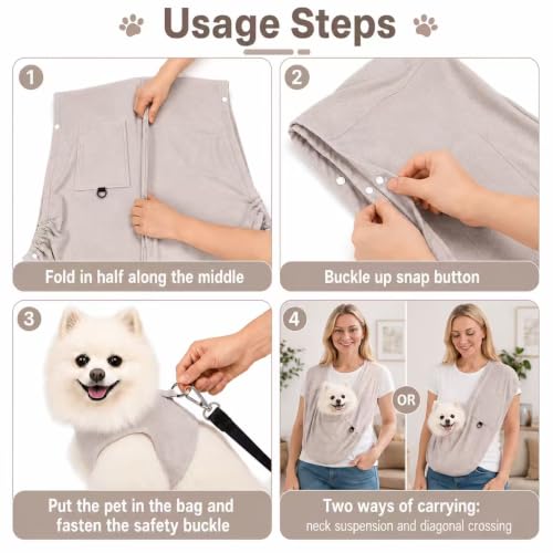 Cat Sling & Dog Sling Carrier for Small Dogs and Cats (3-14 lbs) – Ultra Soft Fleece Puppy Carrier for Indoor Home Use,Hands-Free Cat Carrier with Wide Shoulder Strap, Cozy Pet Sling (Grey) - color: Grey